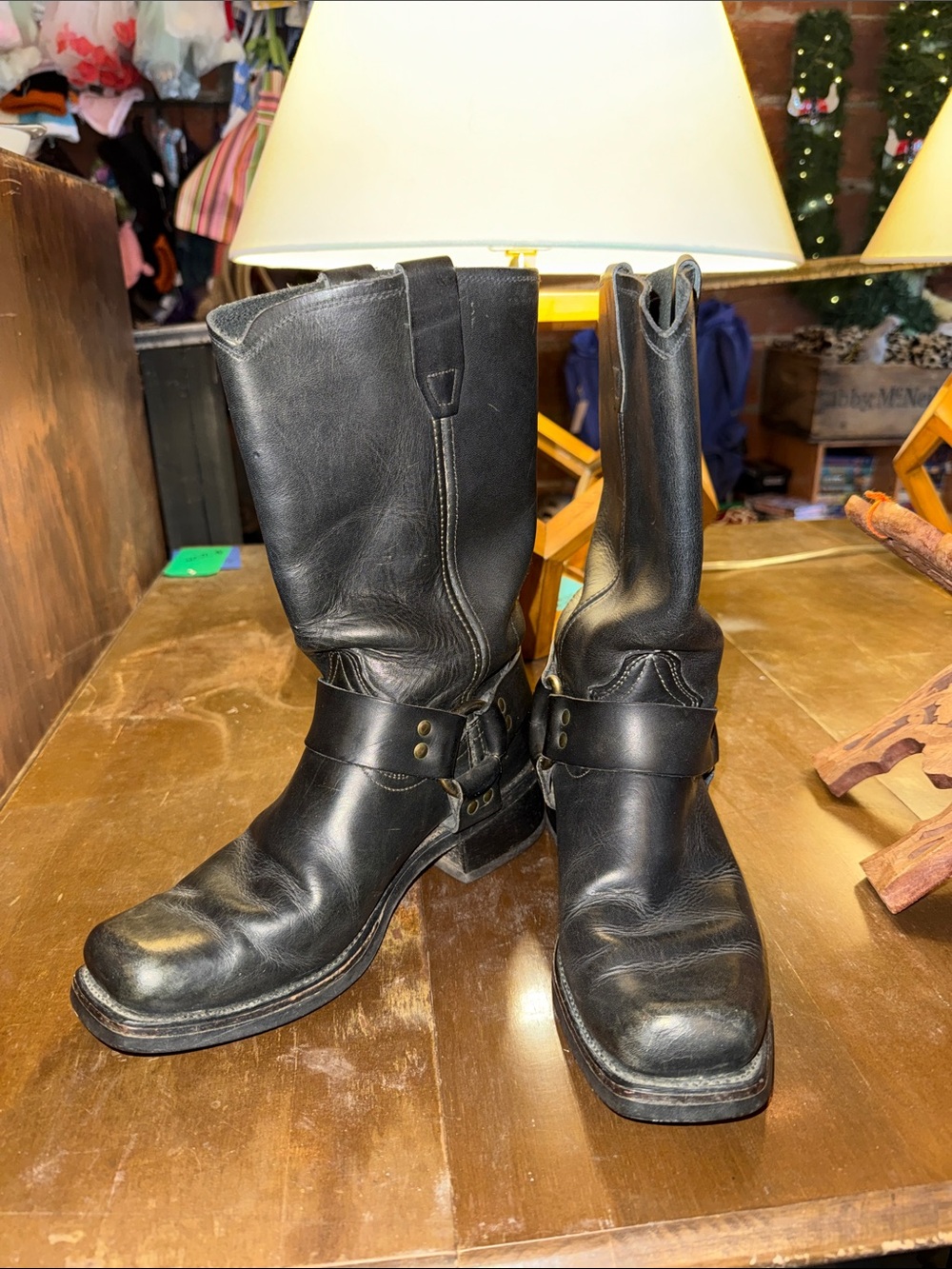 Vintage Durango Black Leather Harness Western Boots